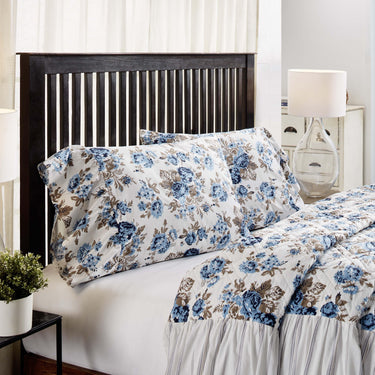 Annie Blue Floral Ruffled Standard Pillow Case Set of 2 21x26+8 VHC Brands - The Fox Decor